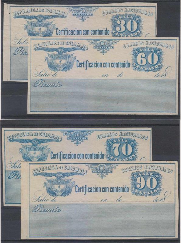COLOMBIA 1890 INSURED LETTER CUBIERTAS Sc G12, G15-G16 & G18 MINT+ SCV$100.00+ 