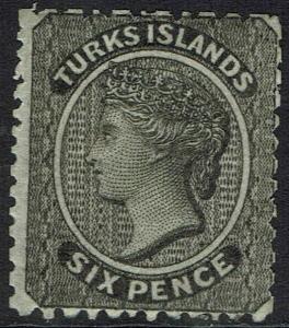 TURKS ISLANDS 1867 QV 6D PERF 11-12.5 NO WMK 