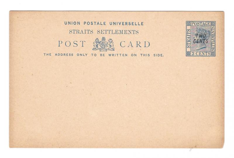 Malaya Straits Settlement QV 2 cent on 3 cent revalued Ovpt Stationery Card
