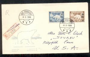 GREENLAND 1956 Polar Bear Ovpt set of 2 on FDC with cachet, VF