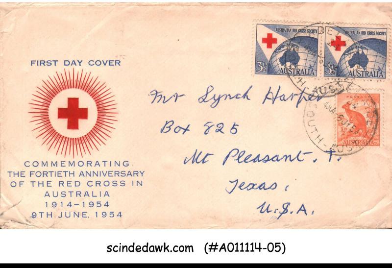 AUSTRALIA - 1954 40th ANNIVER'Y OF RED CROSS IN AUSTRALIA 3V FDC-OLD STA...