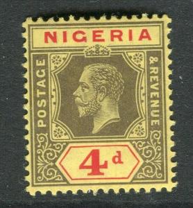 NIGERIA; 1912 early GV Crown CA issue fine Mint hinged Shade of 4d. value