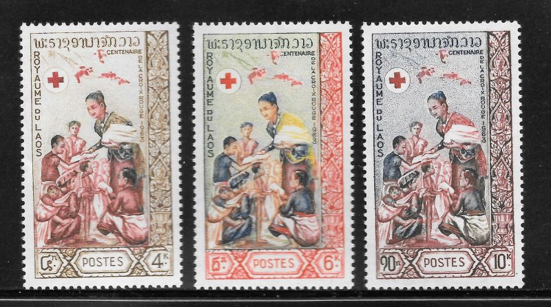 Laos Scott 85-87 Unused LHOG - 1963 Cent of Intl Red Cross - SCV $2.00