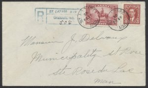 1938 Registered Cover St Lazare MAN to Ste Rose du Lac 2 RPOs Transits on Back