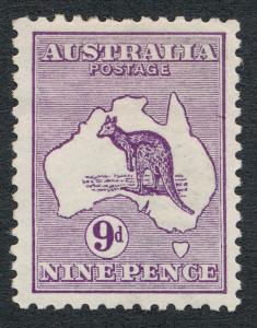 AUSTRALIA 9 MINT VF HINGED, 9p PURPLE KANGAROO, 1st WMK