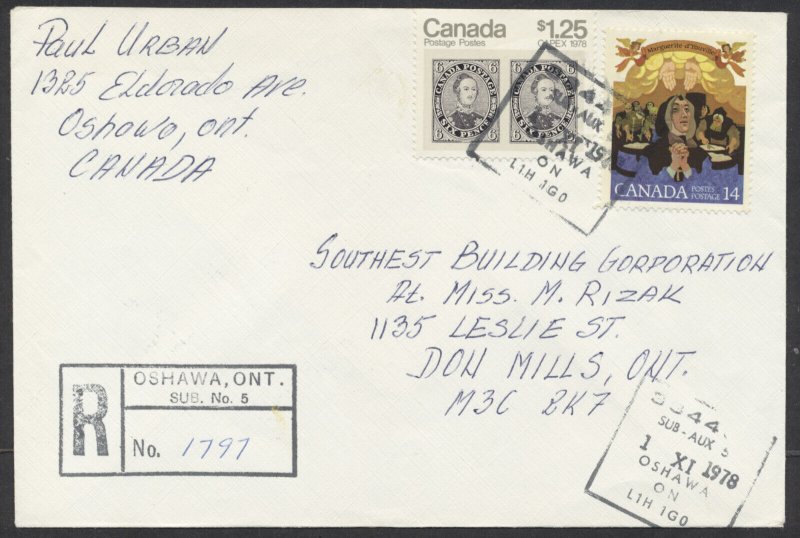 1978 Registered Cover Oshawa Sub 5 to Don Mills ONT