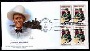 US 1755 Jimmie Rodgers Block of Four Fleetwood U/A FDC