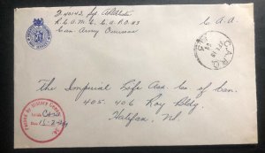 1943 Canadian Army Post Office CAPO 3 Botwood Censored cover To Halifax