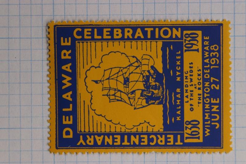 Delaware Tercentenary Celebration Kalmar Nyckel Swede Ship Poster stamp art 1938