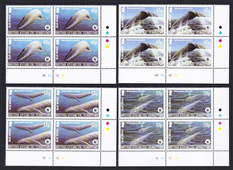 BAT WWF Blue Whale 4 Bottom Right Corner Blocks with margins SG#361-364