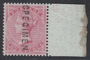 SG 63 4d carmine, overprinted specimen. A pristine unmounted mint right hand