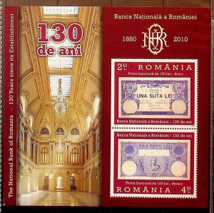 ROMANIA Sc 5204bNH SOUVENIR SHEET OF 2010 - BANK