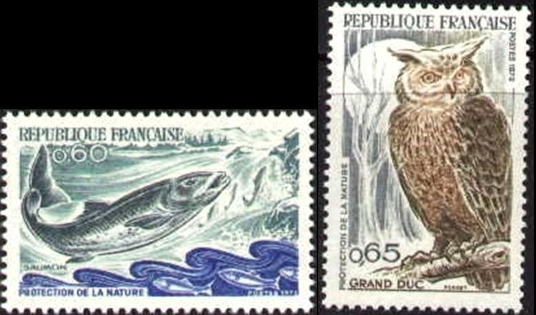 Nature Protection Salmon Eagle Owl, France SC#1338-9 MNH set