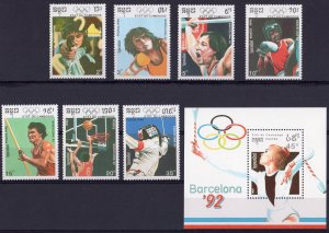 Cambodia 1990 Sc#1038/1045 SUMMER OLYMPIC GAMES BARCELONA Set (7) +1S/S MNH