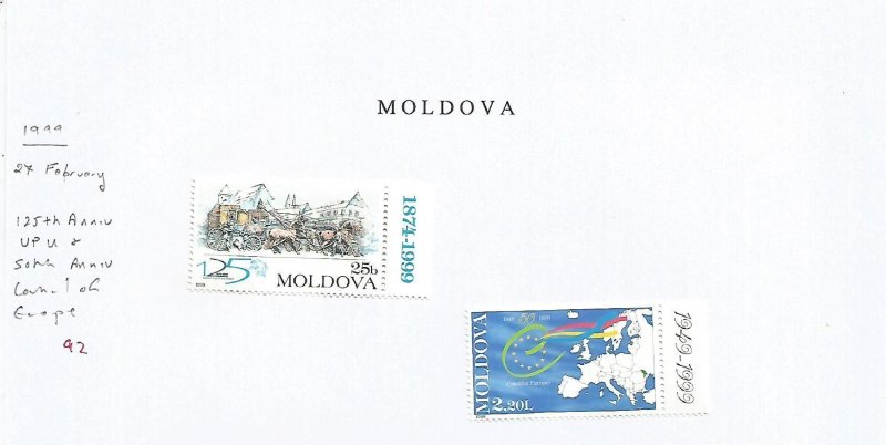 MOLDOVA - 1999 - UPU & Council of Europe - Perf 2v Set - M L H