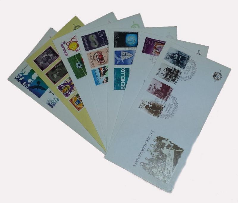 Netherlands 1974 Complete Year Set of 7 unaddressed First Day Covers FDC