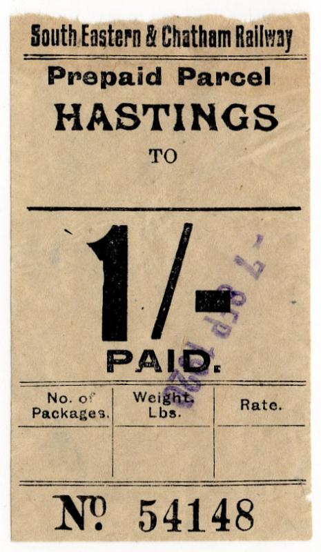 (I.B) South Eastern & Chatham Railway : Parcel 1/- (Hastings)