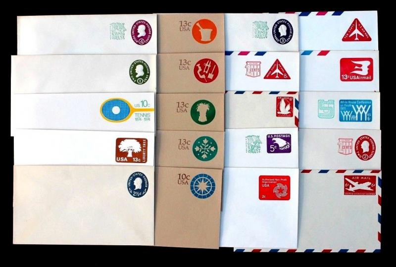 US Stamped Envelope Collection MINT Lot of 20 Small Covers ENTIRE