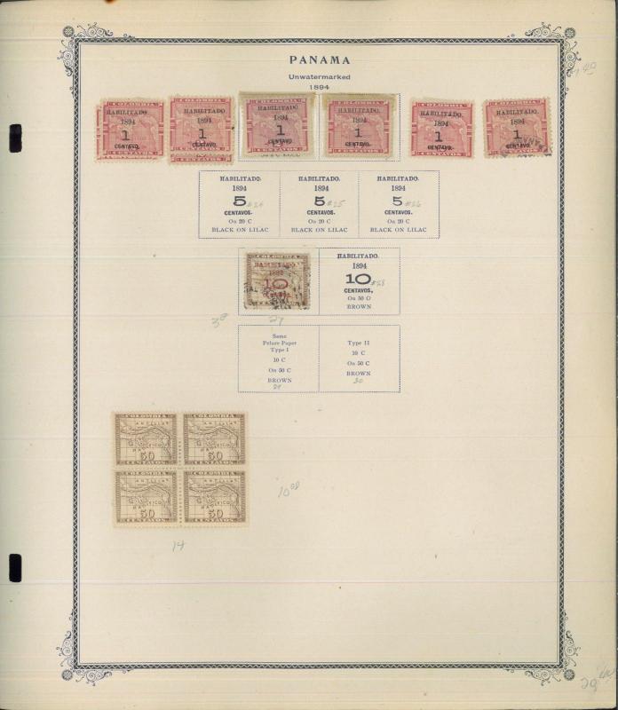 1878-1956 Panama Postage Stamp Collection on Album Pages Catalog Value $753