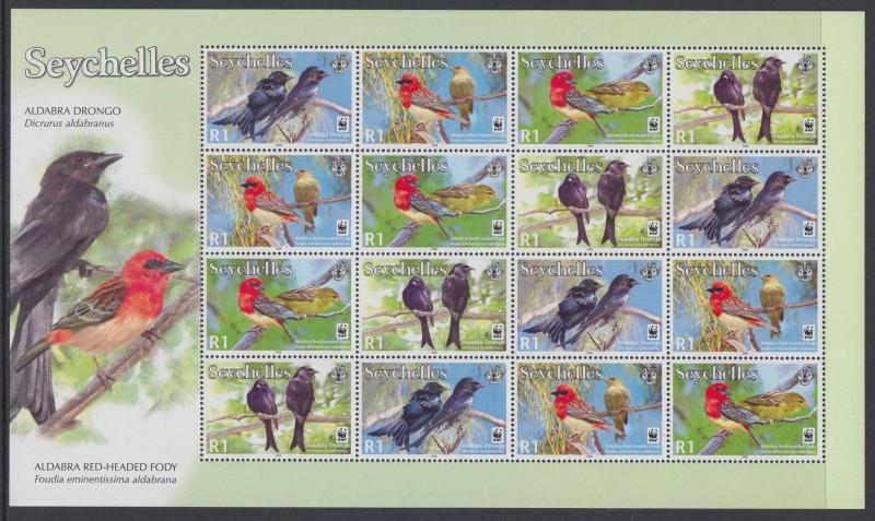 XG-BA495 SEYCHELLES IND - Wwf, 2008 Birds, Aldabra Drongo MNH Sheet