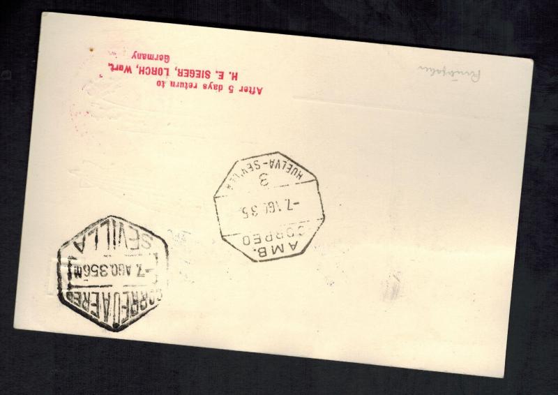 1935 Germany LZ 127 Graf Zeppelin PC Cover to Seville Spain 9th SAF Sieger C35