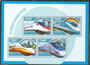 NIGER 2014 TRANSPORTATION HIGH SPEED TRAINS SHEET OF FOUR STAMPS