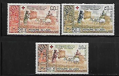 LAOS, B9-B11, MNH, HARVESTING GRAIN