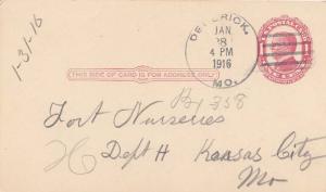 United States Missouri Dederick 1916 4a-bar  1909-1957  Postal Card.