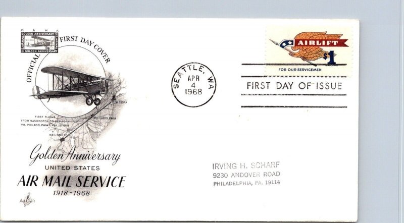 FDC 1968 SC #1341 Artcraft Cachet - Seattle, WA - Single - F78296