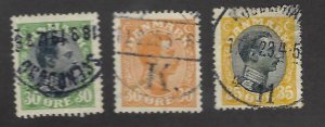 Denmark SC#111, 114-115 Used F-VF SCV$12.25...nice bargain!!