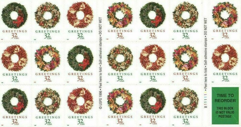 Three Panes / Booklets x 20 = 60 of HOLIDAY Tropical WREATHS 32¢ USA Stamps 3252 15645166127