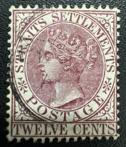 MALAYA 1894 STRAITS SETTLEMENTS QV 12c Claret Used SG#102 M5657