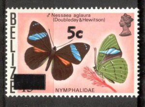 Belize 1977 Butterflies Overprint New Value 5c. on 15c. MNH