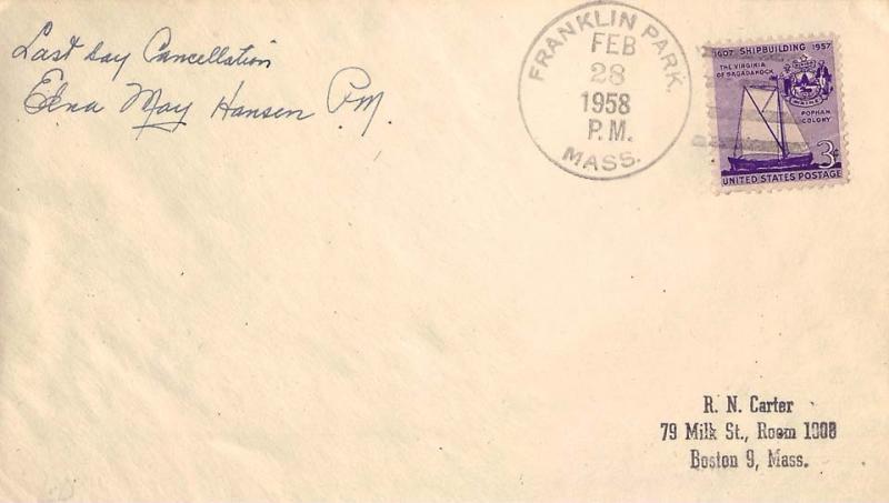 United States Massachusetts Franklin Park 1958 4f-bar  1886-1958  Philatelic.