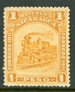 Nicaragua 1912 Bluefields Waterlow Train 1 Peso Yellow Scott 1L121 MNH W463