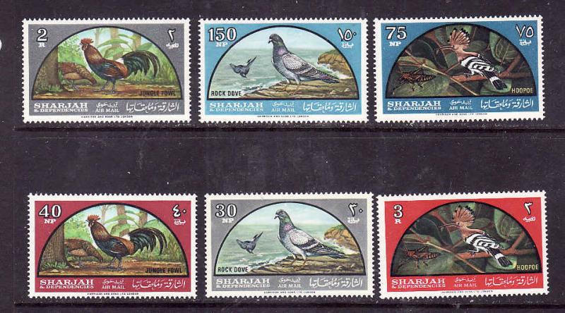 Sharjah-Sc#C28-33-unused NH Airmail set-Birds-1965-