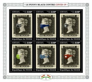 Niger Medical Stamps 2020 MNH Penny Black Stamps-on-Stamps Corona 6v M/S