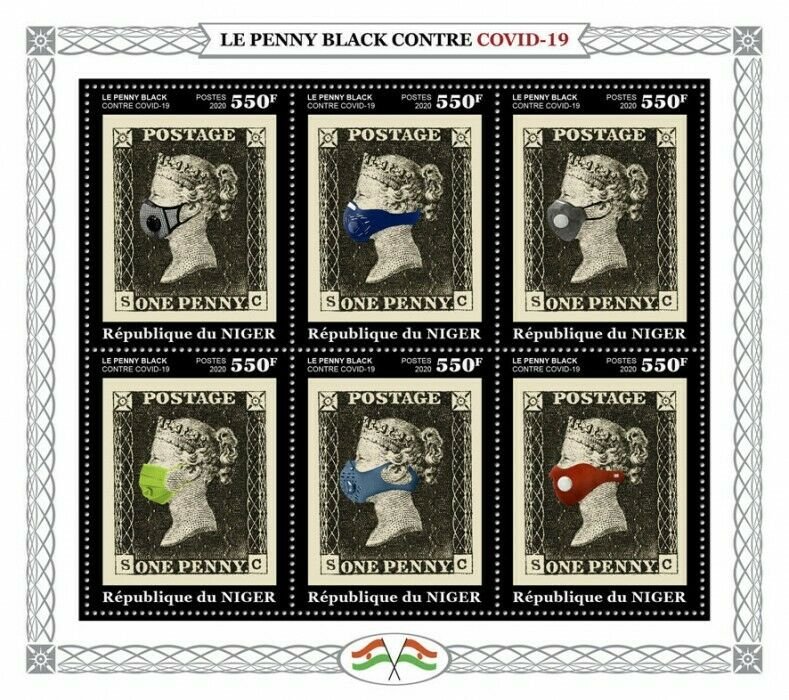 Niger Medical Stamps 2020 MNH Penny Black Stamps-on-Stamps Corona 6v M/S