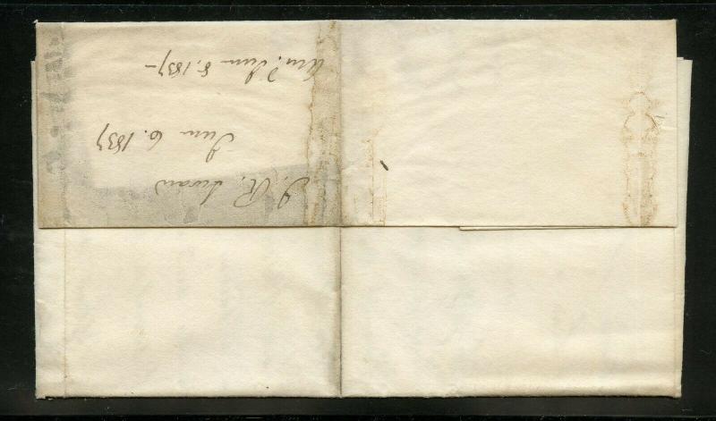 UNITED STATES 1837 COLUMBUS OH  STAMPLESS  COVER BLUE PAID 10 QUESTIONING A DEBT