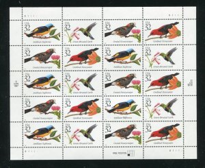 3222 - 3225 Tropical Birds Sheet of 20 32¢ Stamps MNH 1998