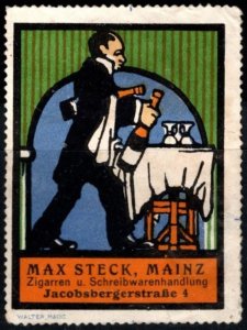 Vintage Germany Poster Stamp Max Steck, Mainz Cigars And Stationery Store