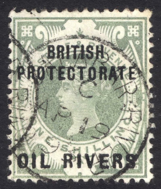 Nigeria Oil Rivers Niger Coast 1892 1s Dull Green SG 6 Sc 6 VFU Cat £85($112)