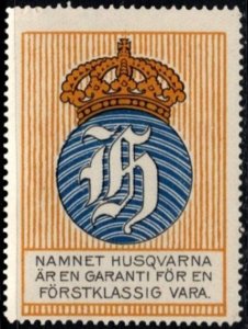 Vintage Sweden Poster Stamp The Name Husqvarna Guarantee First-Class Product.