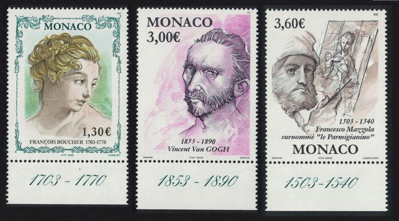 Monaco Van Gogh Boucher Mazzola Artists' Birth Anniversaries 3v 2003 MNH