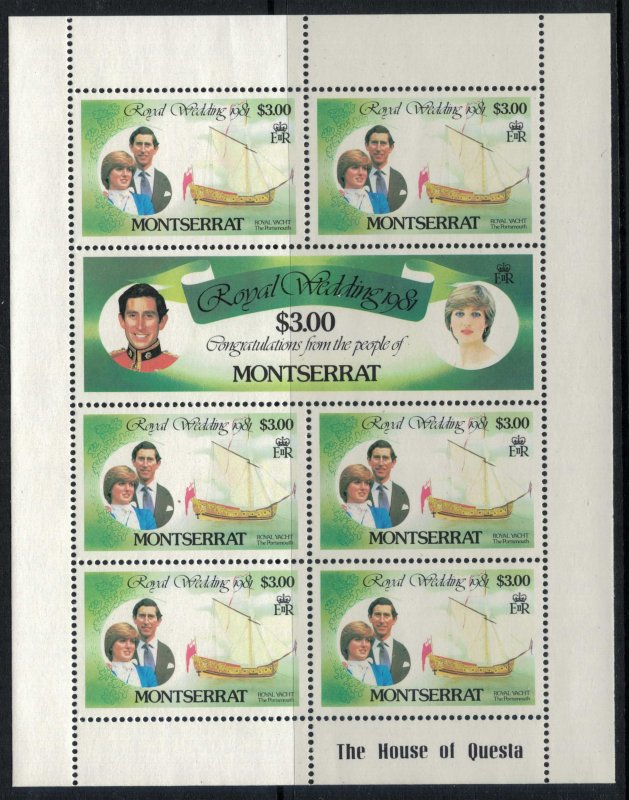 Montserrat #465-70* NH 3 Full Sheets  CV $19.55 Charles & Lady Di royal wedding