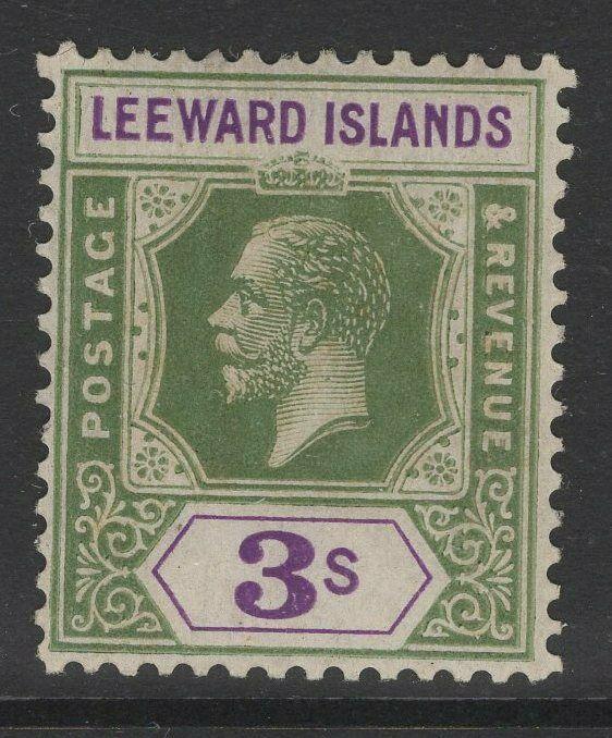 LEEWARD ISLANDS SG76 1922 3/- BRIGHT GREEN & VIOLET MTD MINT