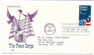 US 1447 8c Peace Corps single on FDC Marg Cachet ECV $10.00