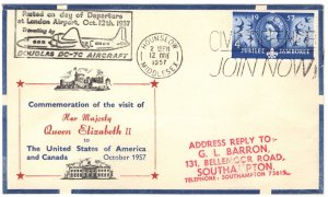 GB AIR MAIL FLIGHT COVER DC-7C London ROYAL VISIT USA CANADA 1957 MA1676