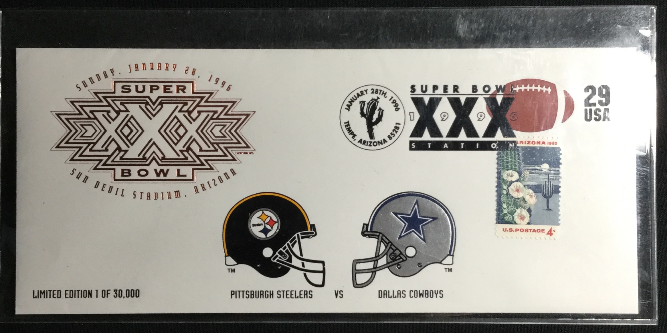 Super Bowl XXX Tickets MINT Dallas Cowboys Steelers REAL SIDE x SIDE LOGE  x2 (4)