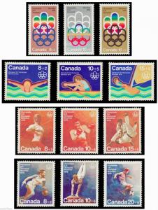 1974-76 Semi Postal B1 to B12  Complete Canadian Montreal Olympics MNH stamps